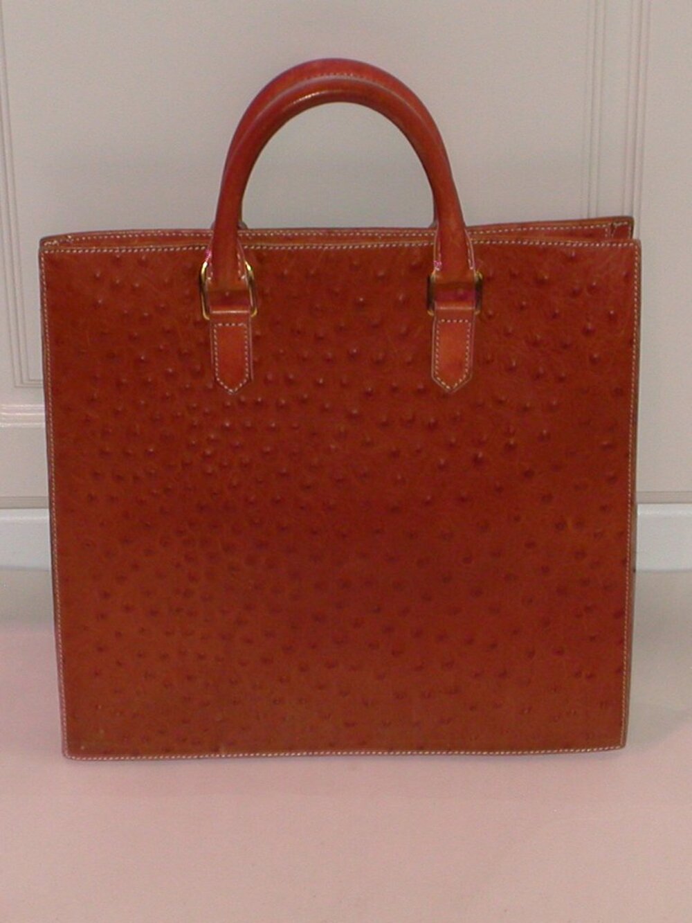 Max Mara Brown Leather Ostrich-Embossed Tote Handbag